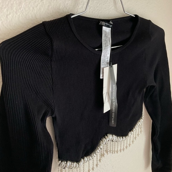 NWT Zara Limitless Contour Collection Beaded Pearl Long Sleeve Top - Picture 10 of 10
